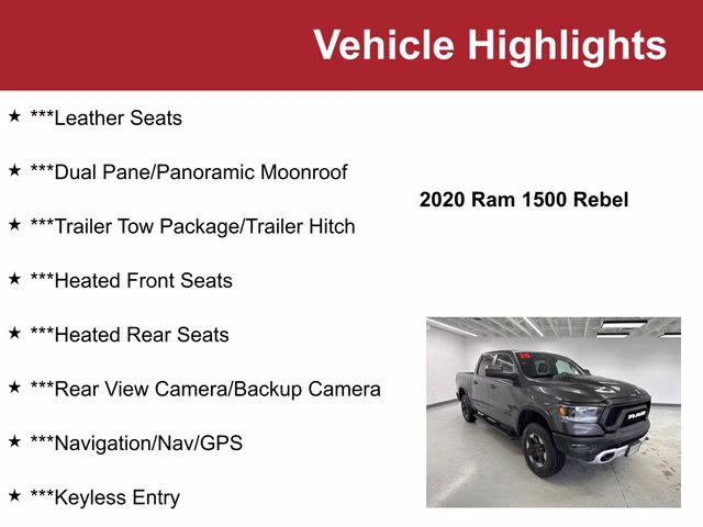 Used 2020 RAM Ram 1500 Rebel with VIN 1C6SRFLMXLN260016 for sale in Waite Park, Minnesota