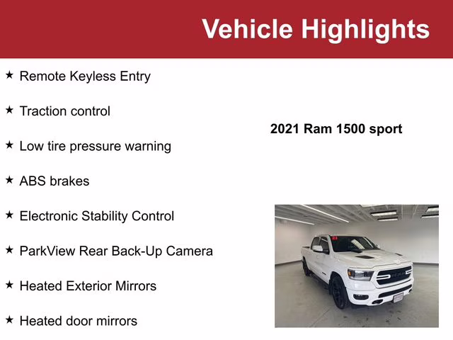 Used 2021 RAM Ram 1500 Sport with VIN 1C6SRFVTXMN633173 for sale in Waite Park, Minnesota