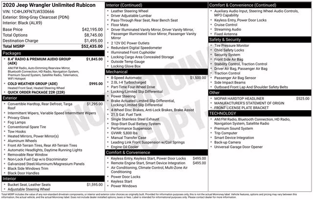 2020 Sting-Gray Clearcoat Jeep Wrangler Unlimited Rubicon 4X4 SUV