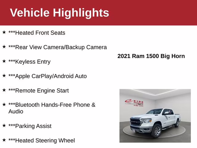 2021 Bright White Clearcoat Ram 1500 Big Horn 4X4 Truck