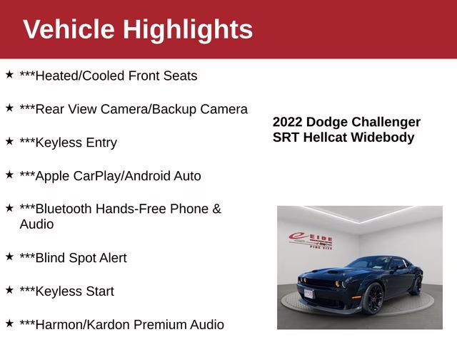 2022 Pitch Black Clearcoat Dodge Challenger SRT Hellcat Widebody RWD Coupe