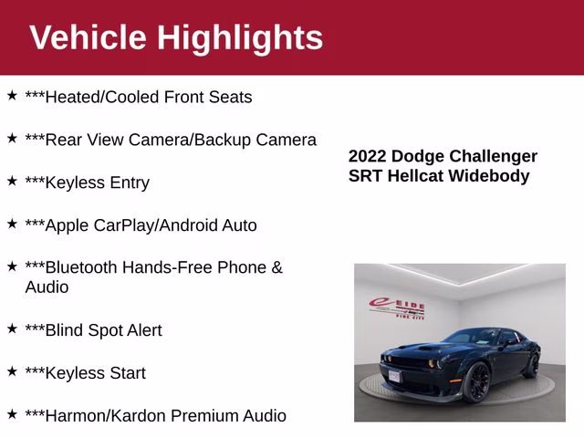 2022 Pitch Black Clearcoat Dodge Challenger SRT Hellcat Widebody RWD Coupe