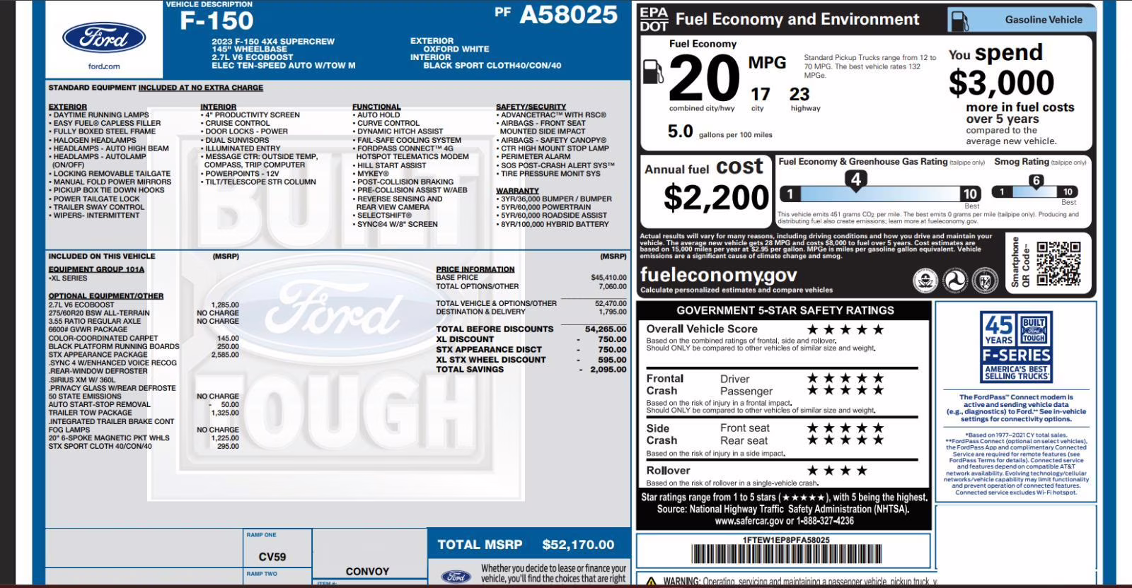 2023 Oxford White Ford F-150 XL 4X4 Truck