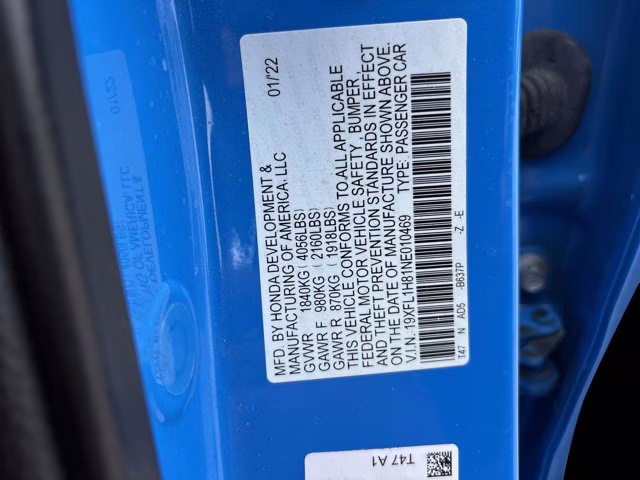 2022 Boost Blue Pearl Honda Civic Hatchback Sport Touring FWD Hatchback
