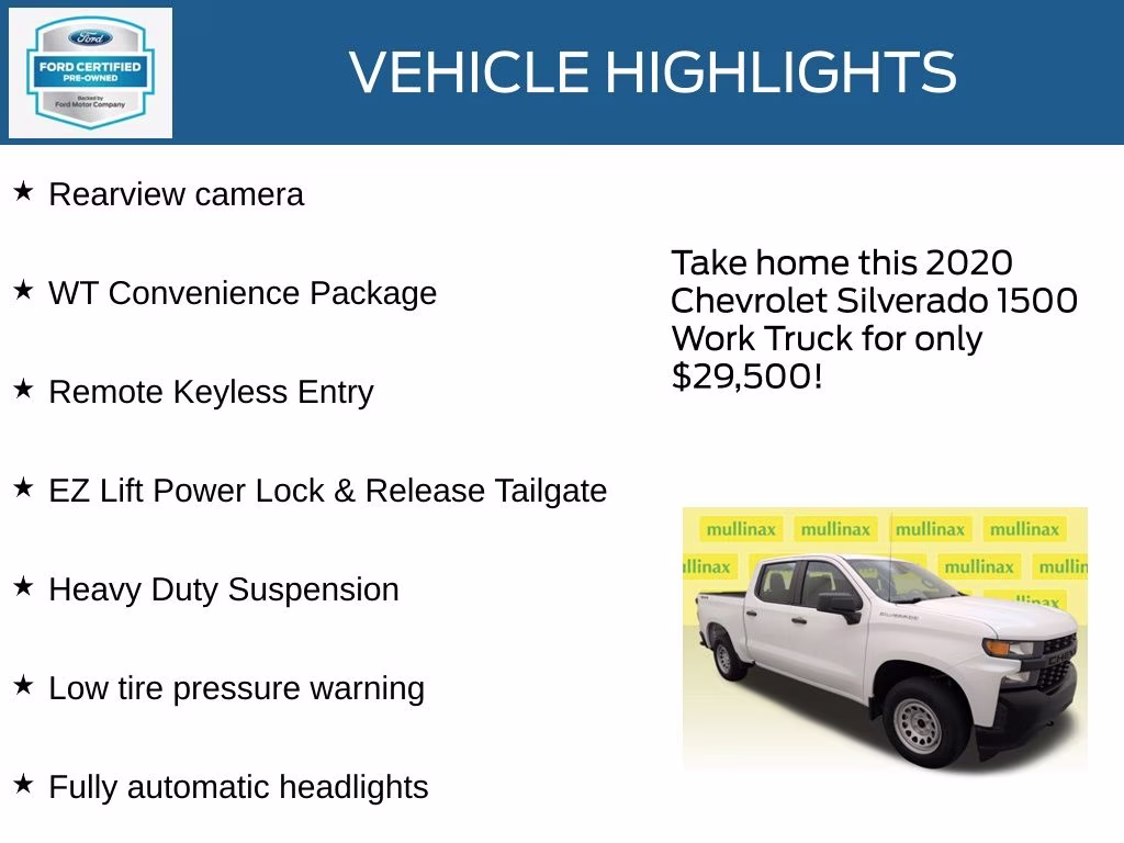 2020 Summit White Chevrolet Silverado 1500 WT 4X4 Truck
