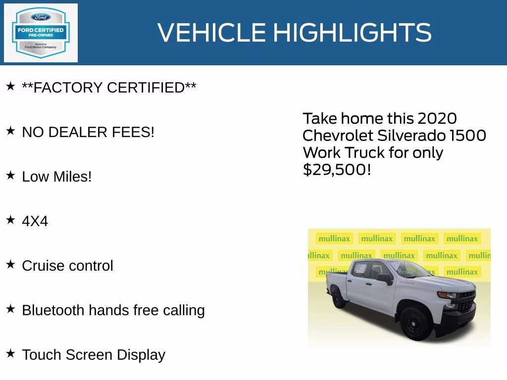2020 Summit White Chevrolet Silverado 1500 WT 4X4 Truck