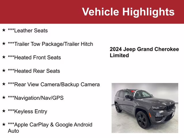 Used 2024 Jeep Grand Cherokee Limited with VIN 1C4RJHBG1RC186270 for sale in Waite Park, Minnesota