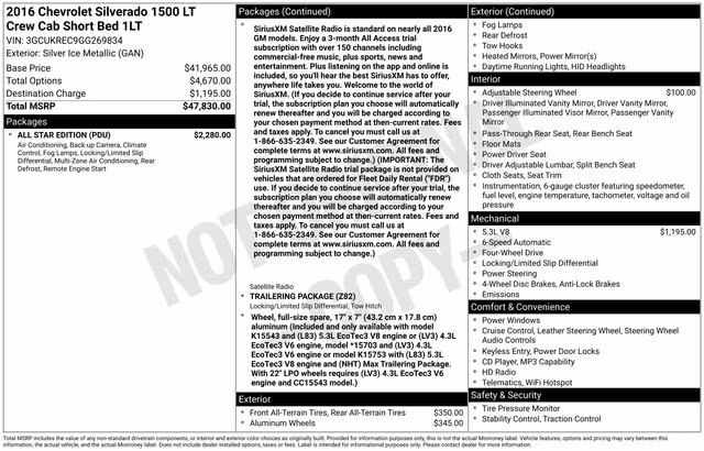 2016 Silver Ice Metallic Chevrolet Silverado 1500 LT 4X4 Truck