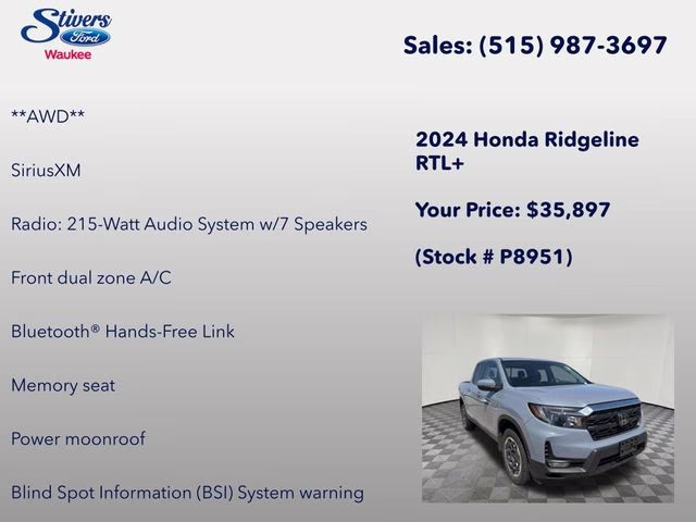 2024 Gray Honda Ridgeline RTL AWD Truck
