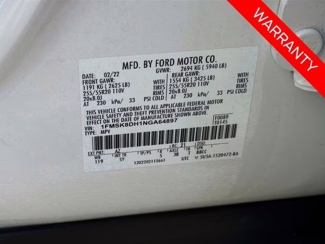 2022 White Metallic Ford Explorer XLT 4X4 SUV