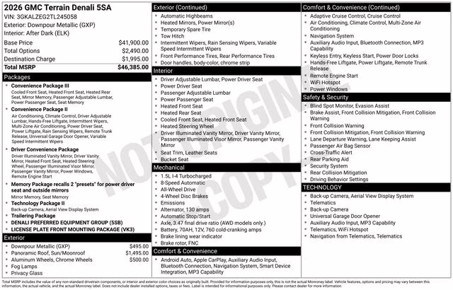 2026 Downpour Metallic GMC Terrain Denali AWD SUV