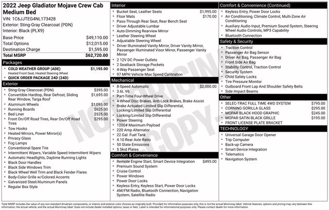 2022 Sting-Gray Clearcoat Jeep Gladiator Mojave 4X4 Truck