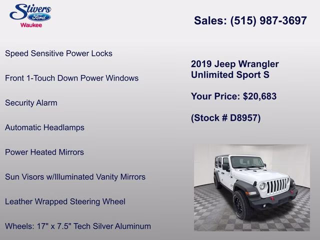 2019 Bright White Clearcoat Jeep Wrangler Unlimited Sport S 4X4 SUV