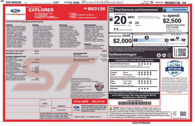 2021 Blue Metallic Ford Explorer ST 4X4 SUV