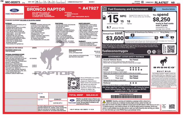 2024 Shadow Black Ford Bronco Raptor 4X4 SUV