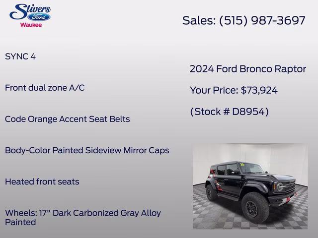 2024 Shadow Black Ford Bronco Raptor 4X4 SUV