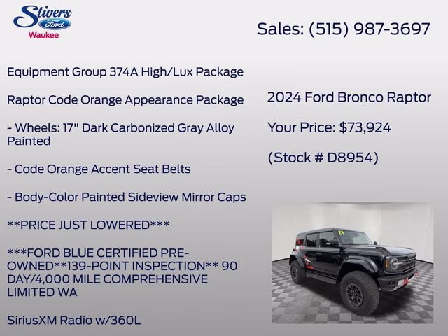 2024 Shadow Black Ford Bronco Raptor 4X4 SUV