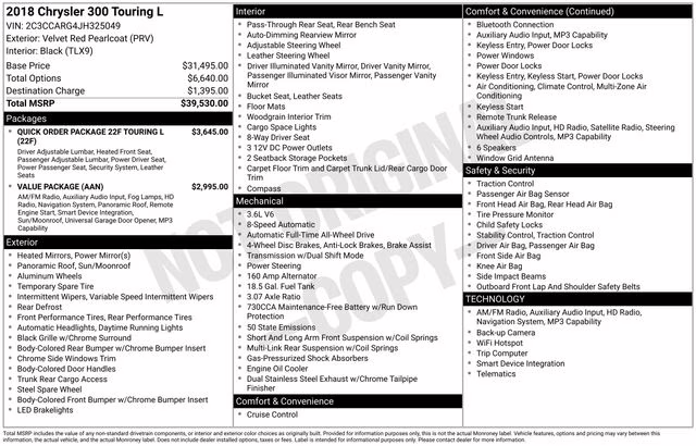 2018 Velvet Red Pearlcoat Chrysler 300 Touring AWD Sedan