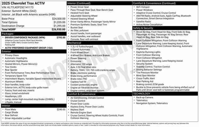 2025 Summit White Chevrolet Trax ACTIV FWD SUV