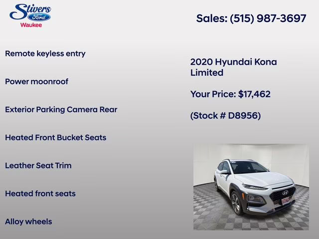 2020 Chalk White Hyundai Kona Limited AWD SUV