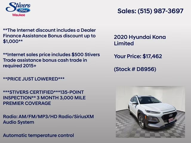 2020 Chalk White Hyundai Kona Limited AWD SUV