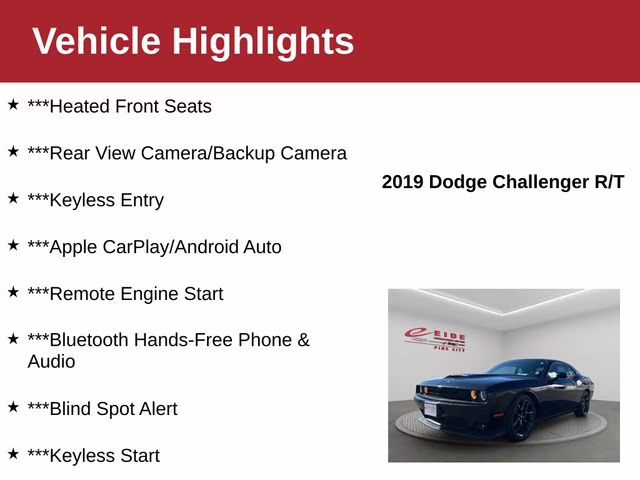 2019 Pitch Black Clearcoat Dodge Challenger R/T RWD Coupe