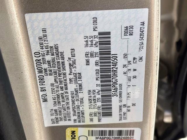 2017 White Gold Ford Fusion S FWD Sedan