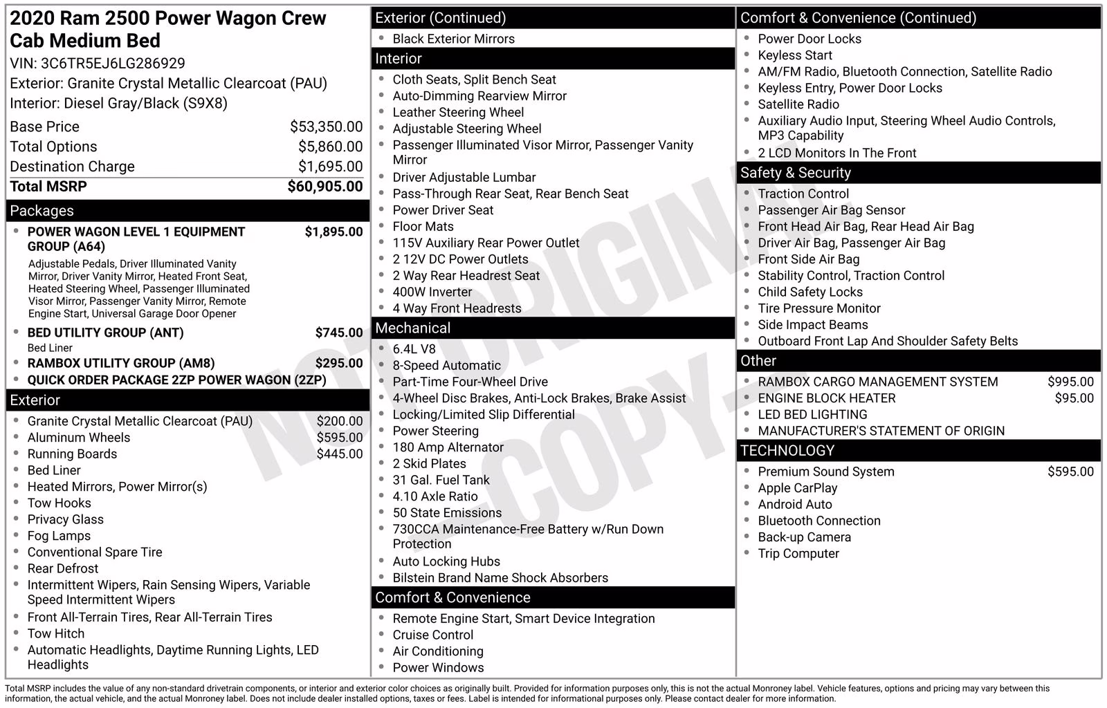 2020 Crystal Metallic Ram 2500 Power Wagon 4X4 Truck