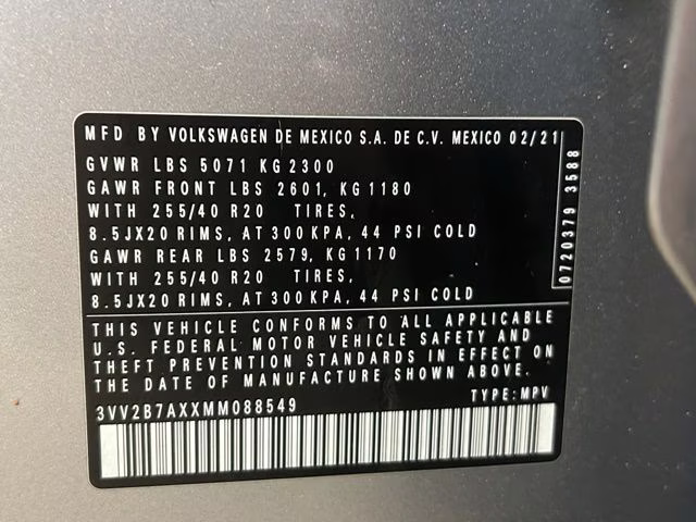 2021 Pyrite Silver Metallic Volkswagen Tiguan 2.0T SE R-Line Black AWD SUV