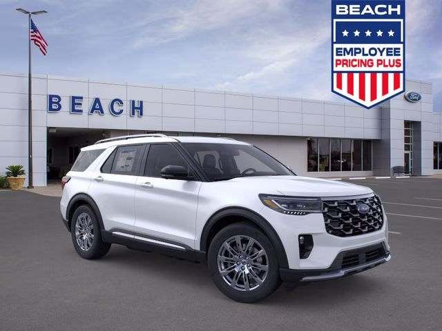 2026 Star White Metallic Tri-Coat Ford Explorer Platinum RWD SUV