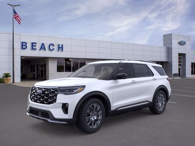 2026 Star White Metallic Tri-Coat Ford Explorer Platinum RWD SUV