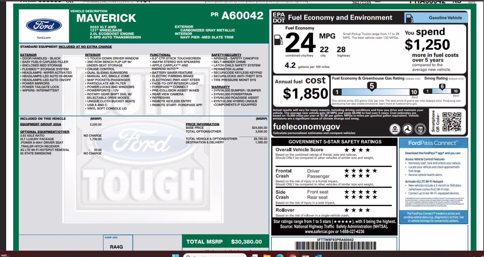2023 Carbonized Gray Metallic Ford Maverick XLT AWD Truck