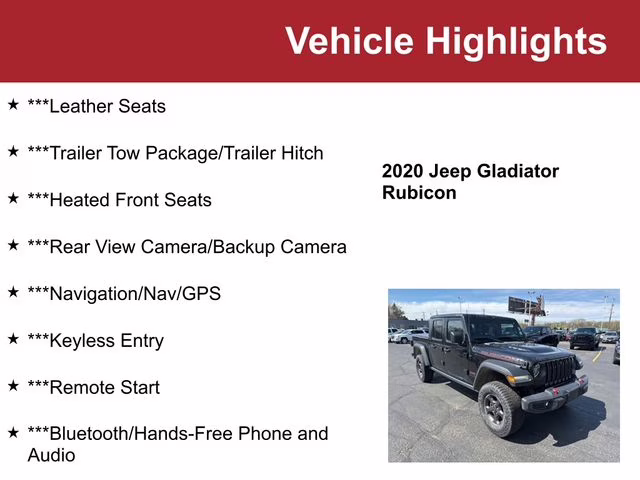 Used 2020 Jeep Gladiator Rubicon with VIN 1C6JJTBG8LL190430 for sale in Waite Park, Minnesota