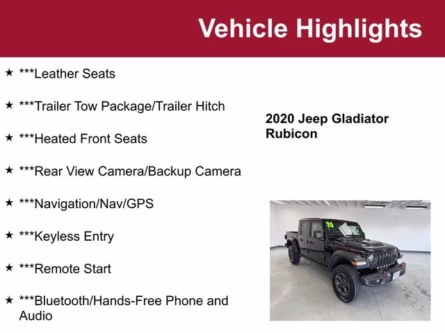 2020 Black Clearcoat Jeep Gladiator Rubicon 4X4 Truck