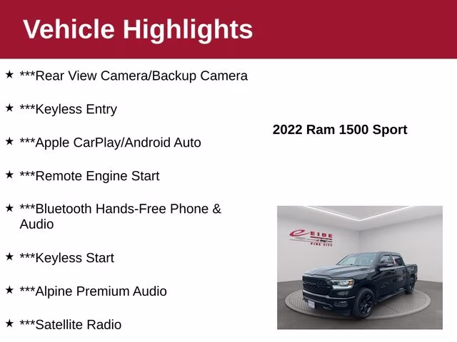 2022 Diamond Black Crystal Pearlcoat Ram 1500 Sport 4X4 Truck