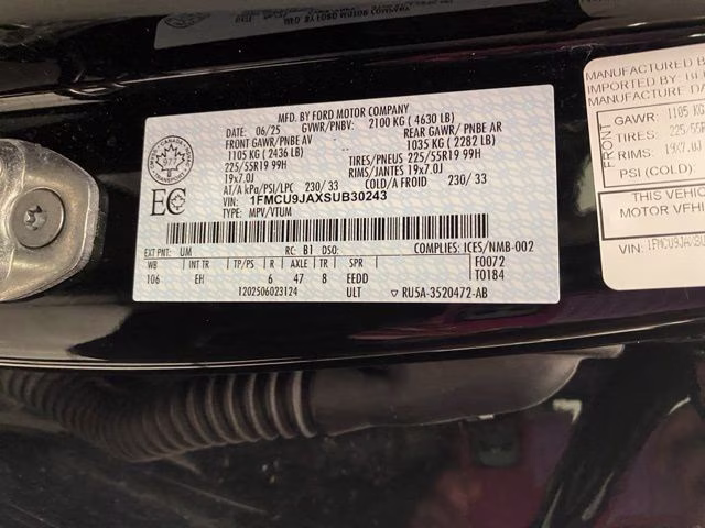 2025 Agate Black Metallic Ford Escape Platinum AWD SUV
