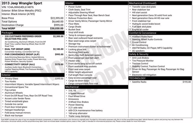 2013 Billet Metallic Clearcoat Jeep Wrangler Sport 4X4 SUV
