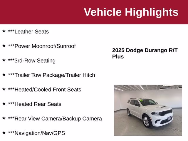 2025 White Knuckle Clearcoat Dodge Durango R/T Plus AWD SUV