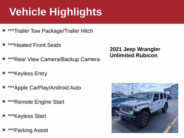 2021 Bright White Clearcoat Jeep Wrangler Unlimited Rubicon 4X4 SUV