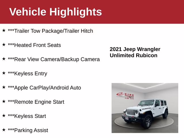 2021 Bright White Clearcoat Jeep Wrangler Unlimited Rubicon 4X4 SUV