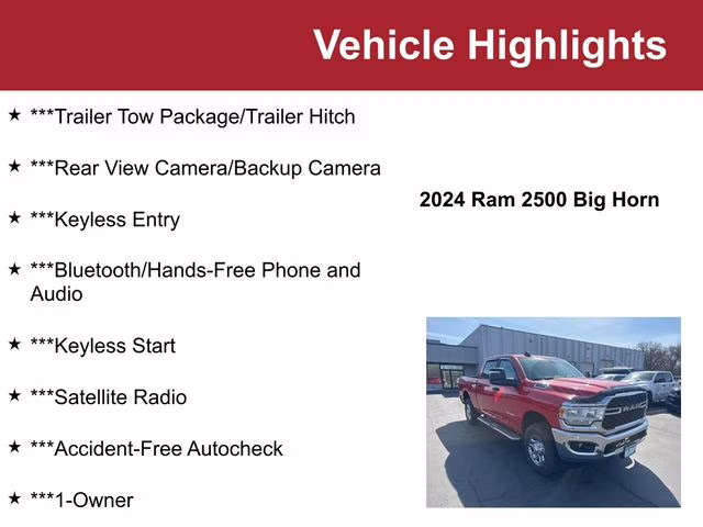2024 Flame Red Clearcoat Ram 2500 Big Horn 4X4 Truck