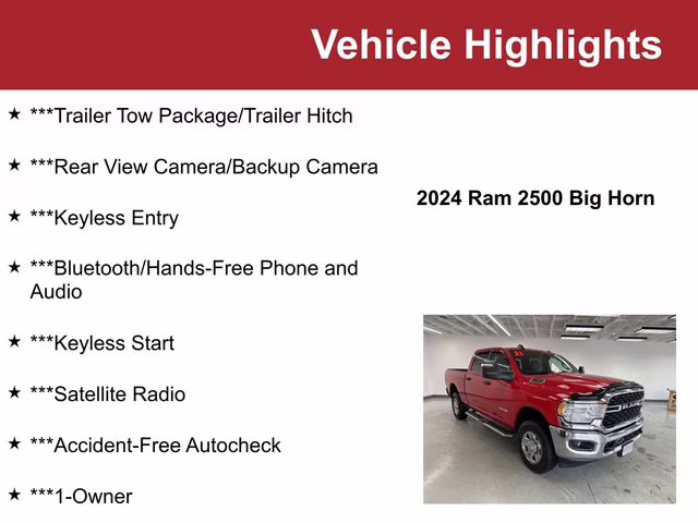 Used 2024 RAM Ram 2500 Pickup Big Horn with VIN 3C6UR5DJ6RG342804 for sale in Waite Park, Minnesota