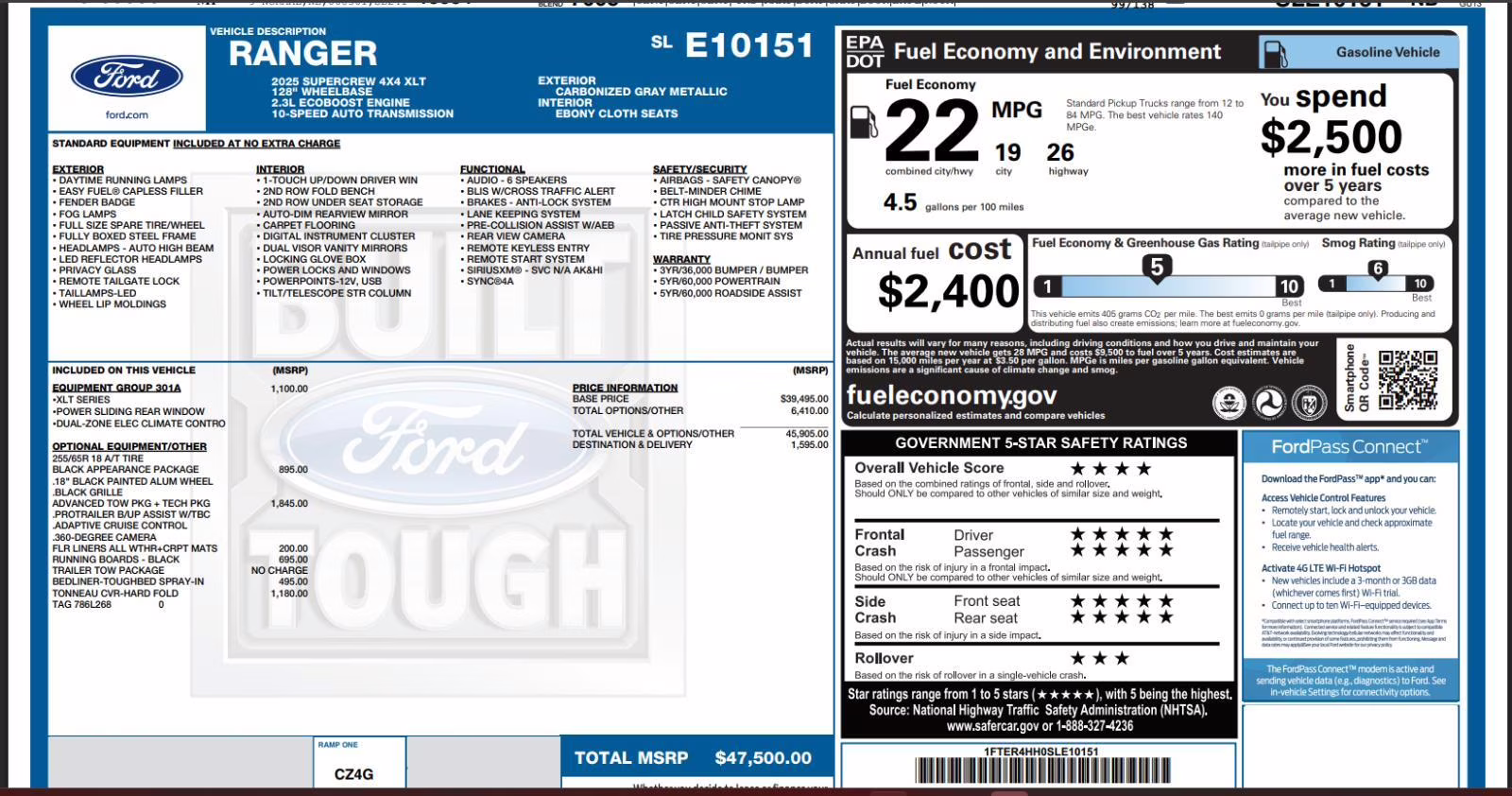 2025 Carbonized Gray Metallic Ford Ranger XLT 4X4 Truck