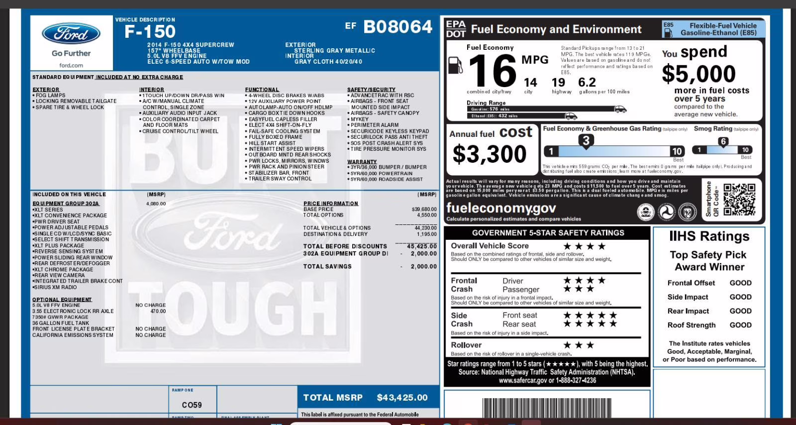 2014 Sterling Gray Metallic Ford F-150 XLT 4X4 Truck