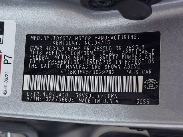 2015 Celestial Silver Metallic Toyota Camry XLE FWD Sedan