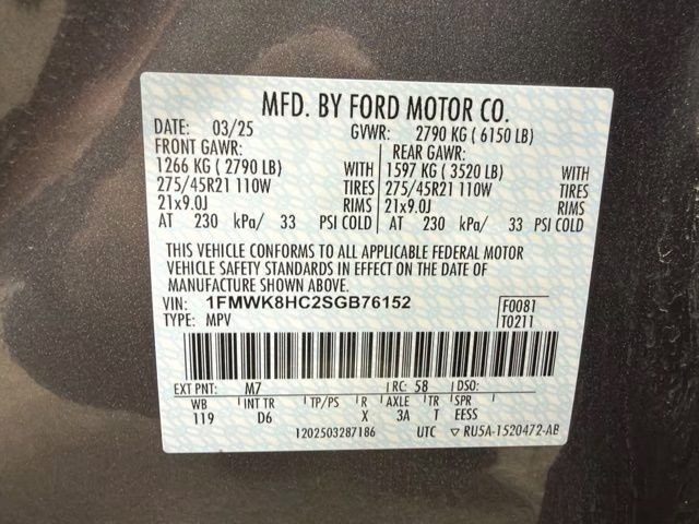 2025 Carbonized Gray Metallic Ford Explorer Platinum 4X4 SUV