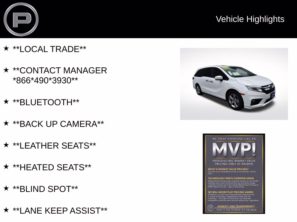2020 White Honda Odyssey EX-L FWD Van