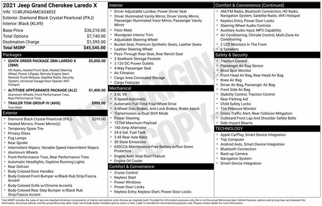 2021 Diamond Black Crystal Pearlcoat Jeep Grand Cherokee Laredo X 4X4 SUV