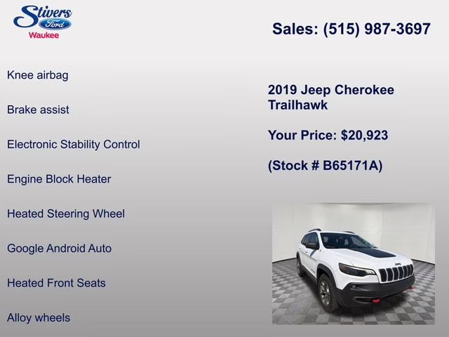 2019 Bright White Clearcoat Jeep Cherokee Trailhawk 4X4 SUV