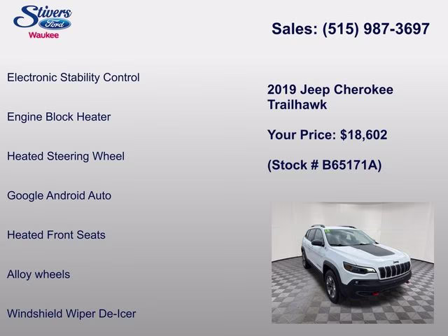 2019 Bright White Clearcoat Jeep Cherokee Trailhawk 4X4 SUV